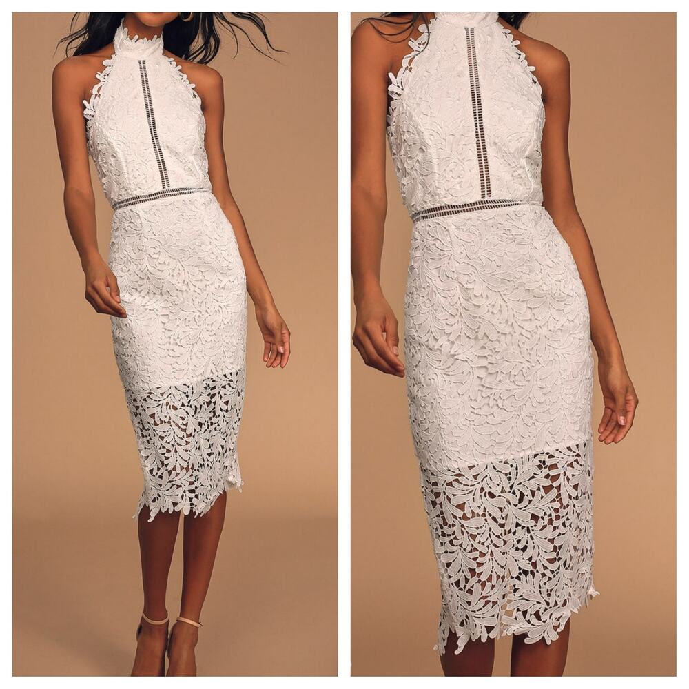 Lulus Divine Destiny White Lace Midi Dress